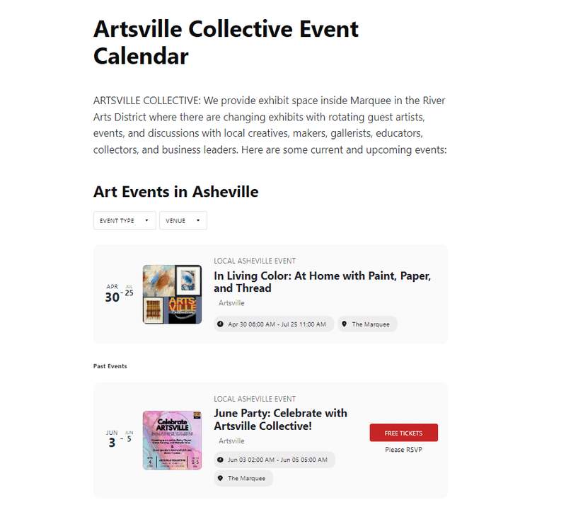 Elfsight calendar widget in artsville